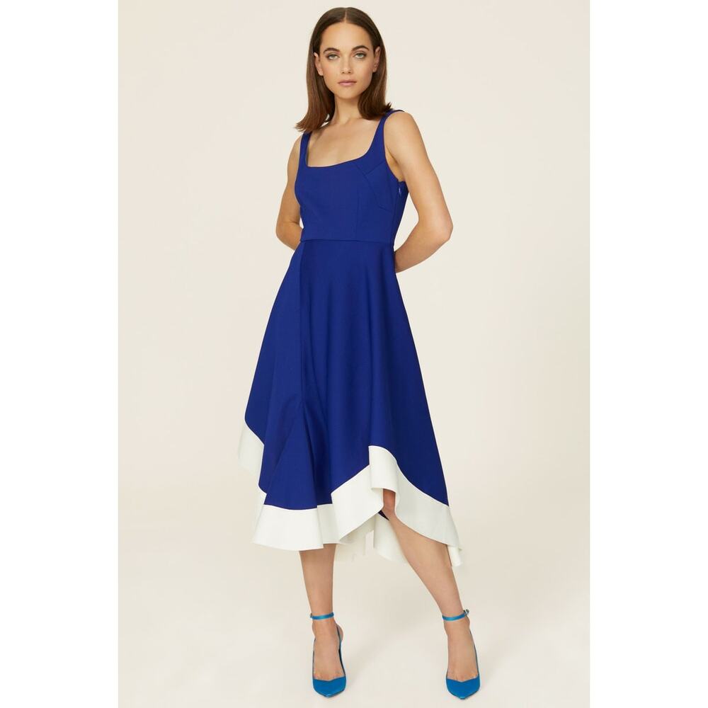 Esteban Cortazar RTR Blue Flamenco Colorblock Midi Dress Size 10